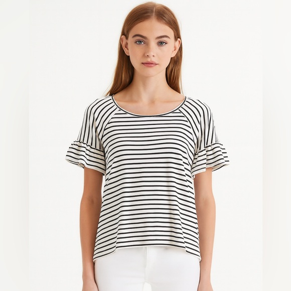 Max Studio Tops - Max Studio Black & White Flutter Sleeve Striped Top